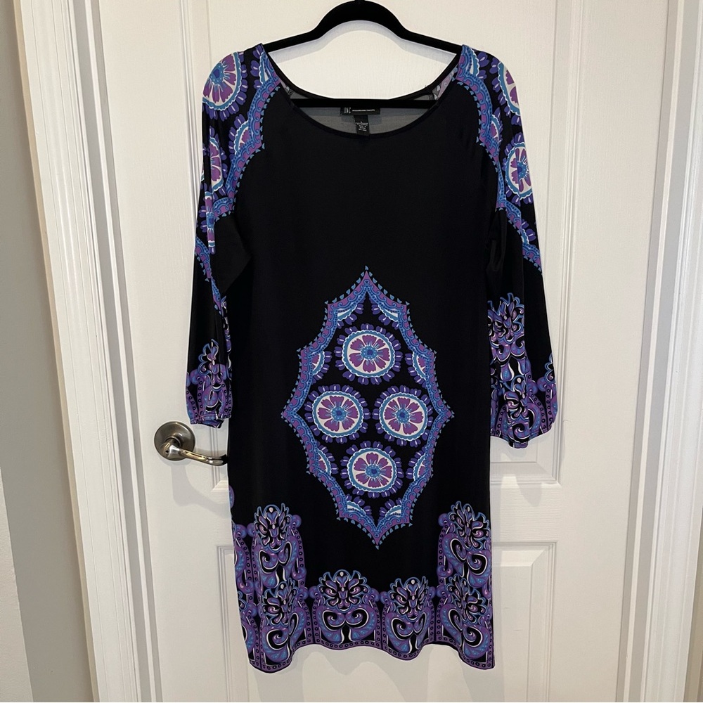 INC International Concepts Black Dress with Purple and Blue Accents